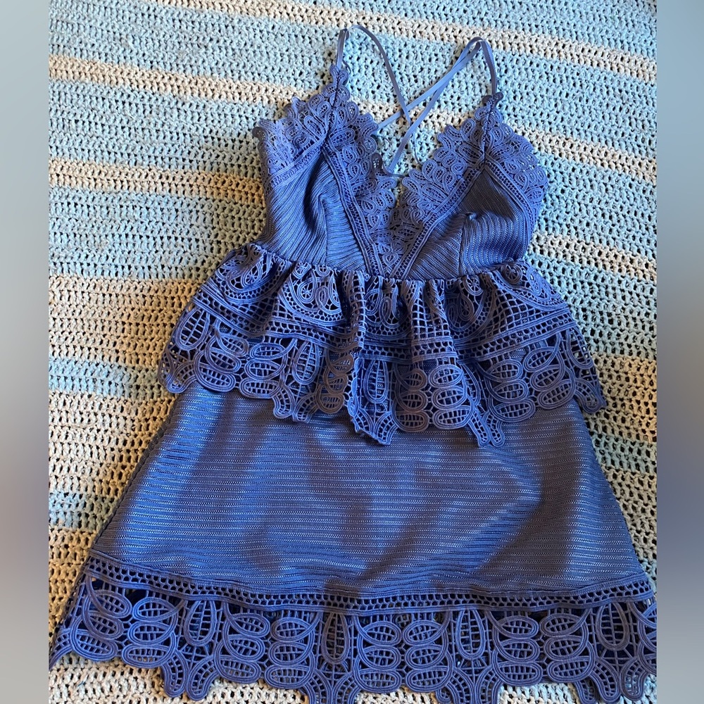 Self portrait Cornflower Blue Peplum Lace Dress
